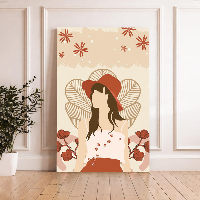 Boho Woman Portrait Stretched Canvas Painting For Living Room | Feminine Figurative Stretched Canvas Wall Art For Livingroom Home Decor, Bedroom, Hallway's, Office, Hotel - 56x86 cm
