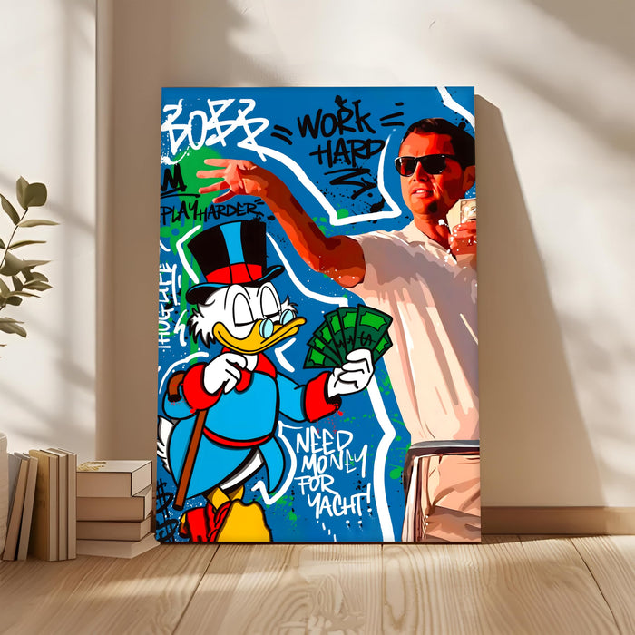 Motivational Money Pop Art Stretched Canvas Painting Print| Work Hard Hustle Theme Graffiti Wall Art | Modern Street Style Artwork for Home & Office, 56x86 cm