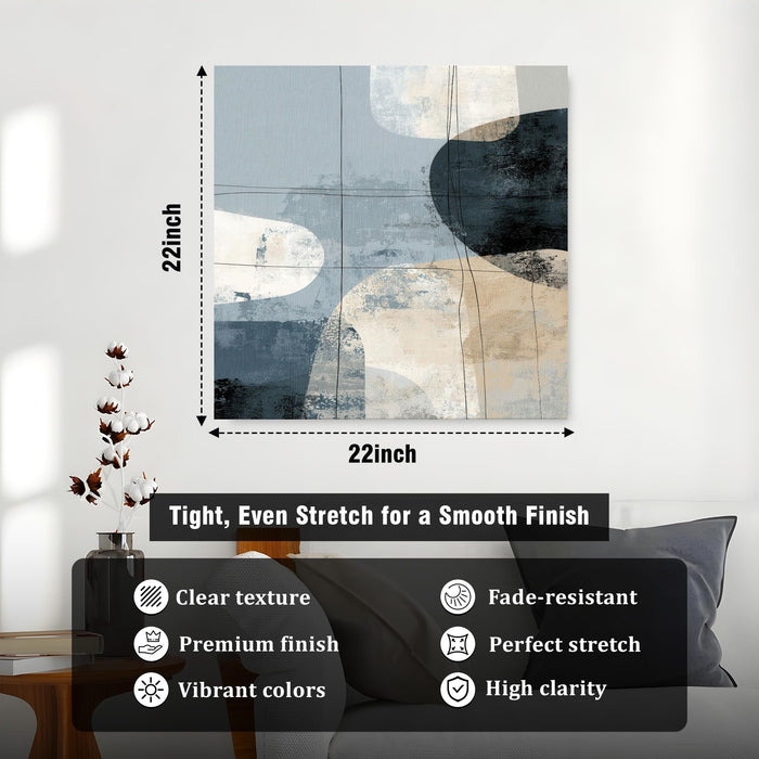 Modern Abstract Stretched Canvas Wall Art Painting For Living Room, Minimalist Navy Blue, Geometric Shapes Painting, Large Neutral Home Decor for Living Room & Office (56xx56 cm)
