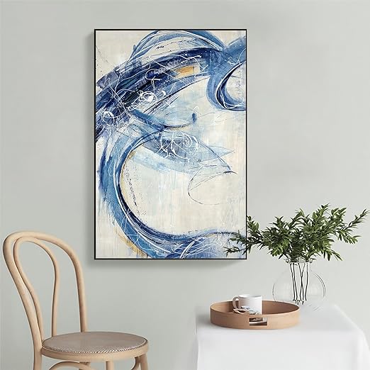 Art Street Canvas Painting Wooden Floater Abstract Waves Decorative Wall Art For Living Room (Size:23x35 Inch)