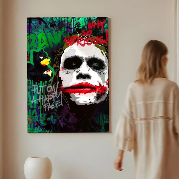 Dark Smile Graffiti Pop Art Stretched Canvas Painting Print | Street Art Wall Décor | Bold Modern Artwork for Living Room, Office & Studio, 56x86 cm