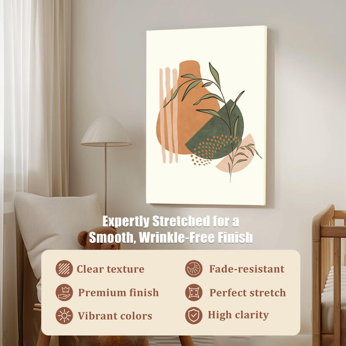 Abstract vase Botanical Stretched Canvas Wall Art Modern Boho Illustration Painting for Home & Office Wall Decor, (16x22 Inch)