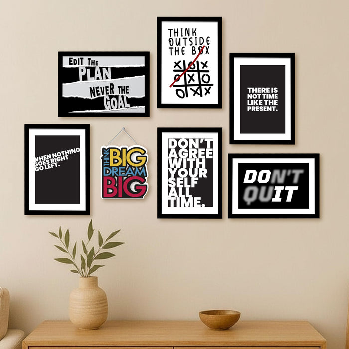 Motivational Wall Art Framed Set of 7 (1 MDF wall Hanging) | Inspirational Quote Posters | Black Framed Painting for Modern Office, Home & Study Room Wall Decor, 9x13 Inch