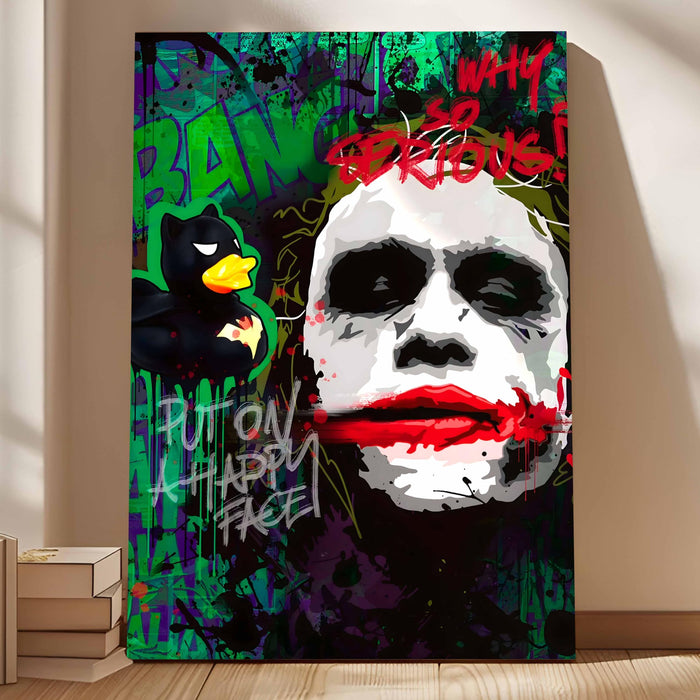 Dark Smile Graffiti Pop Art Stretched Canvas Painting Print | Street Art Wall Décor | Bold Modern Artwork for Living Room, Office & Studio, 56x86 cm