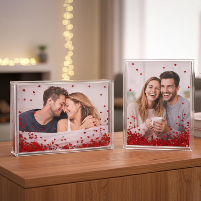Art Street Customized Red Heart Glitter Liquid Photo Frame, Desktop Table Frame with Floating Glitter, Acrylic Water Frames for Valentine's Day Gift, Anniversary, Couple Photo Display, 4.2x6 Inch