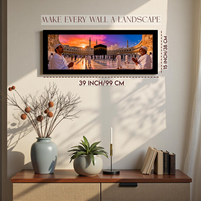 Makka Madina Kaaba Islamic Arabic Wall Art Framed Luxury Paintings for Home Decoration, Living room, Bedroom and Office Decoration (99x38 CM)