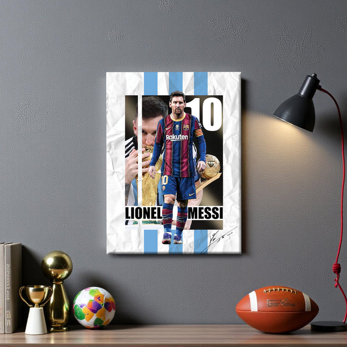 Lionel Messi Wall Art Canvas Painting Poster, Football Legend Sports Wall Decor for Living Room, Bedroom, Office & Football Lovers, and Home & Office Decor, 16 x 22 Inch