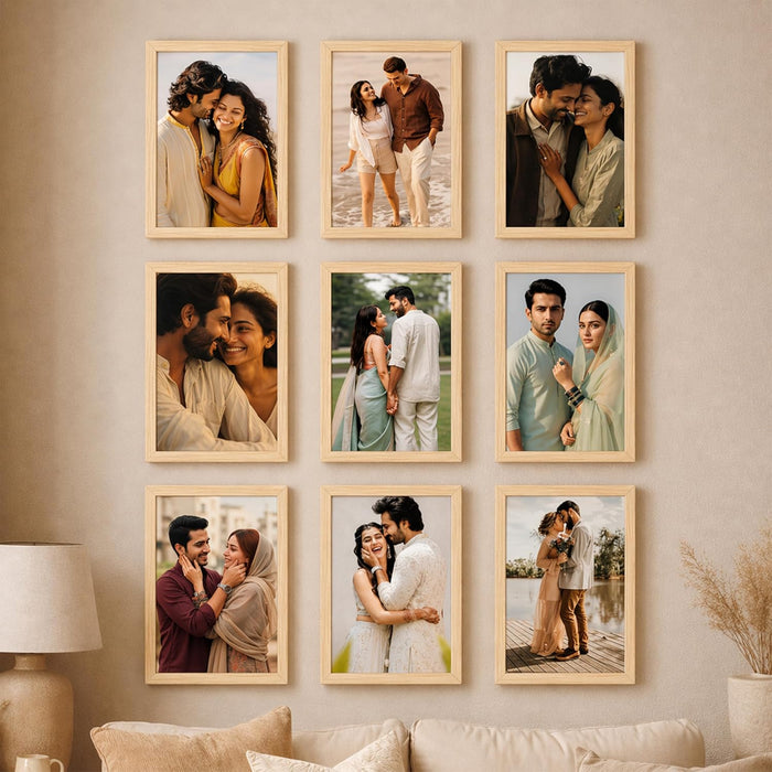 Wooden Cave Design Photo Frame Set of 9 | Black Picture Frames for Photos, Artwork & Certificates | Wall Décor for Living Room & Home (11x14 Inch)