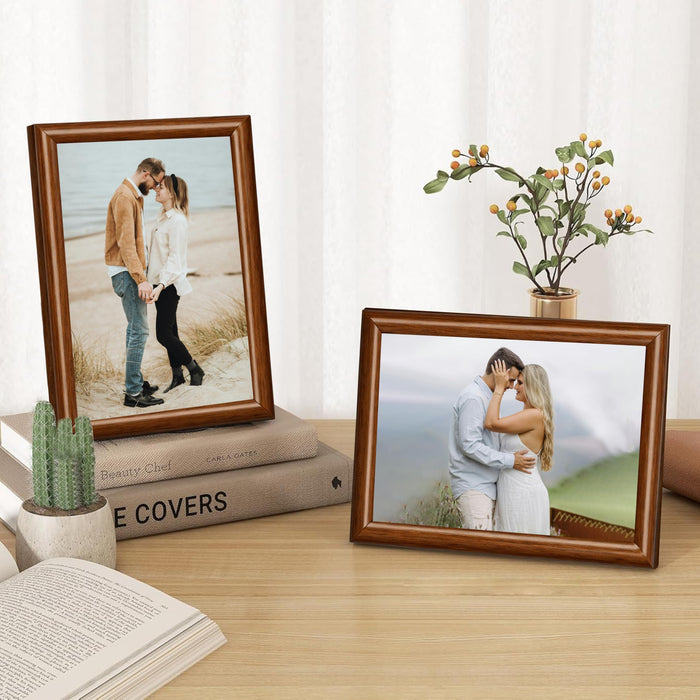 Art Street Picture Table Photo Frame Set of 2 for Bedroom, Tabletop Frames with Stand, Modern Farmhouse Photo Frames for Couples, Weddings, Home Decor, Portrait or Landscape Display (Brown,5x7 Inch)