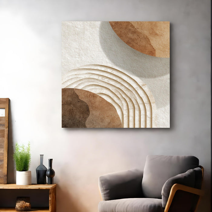 Boho Geometric Circles Stretched Canvas Wall Art Painting For Living Room, Modern Minimalist Earth Tone Painting for Living Room, Office & Home Decor (56xx56 cm)