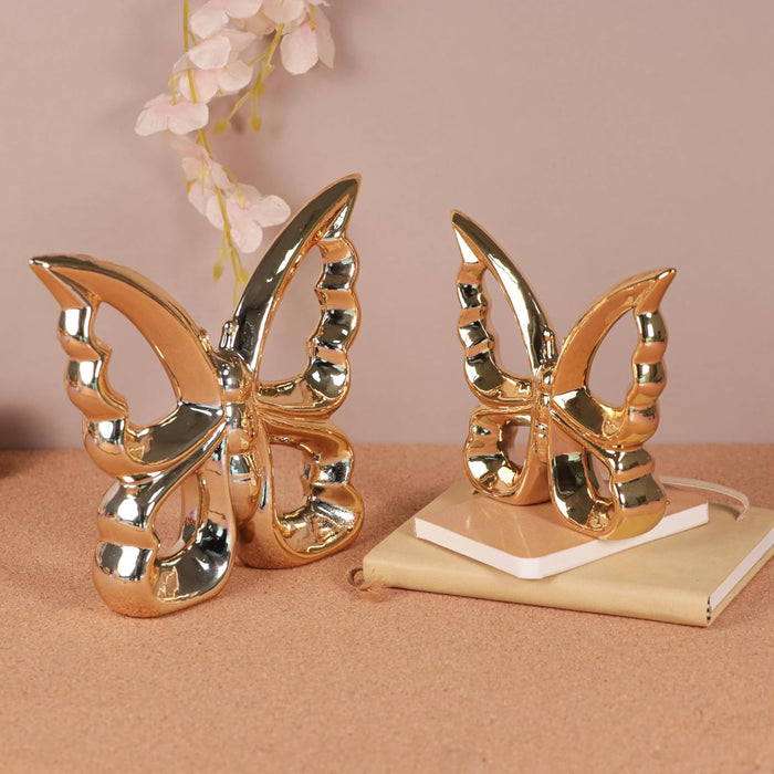 Butterfly Showpiece Statue for Home Décor, Golden (5.5x4.6 & 7x6 inch)