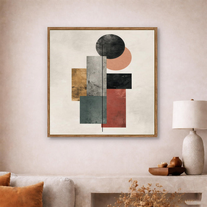 Geometric Abstract Framed Painting For Living Room | Mordern Boho Large Canvas Painting With Frame Wall Art For Bedroom, Hallway's, Office, Hotel, Size 58x58 cm