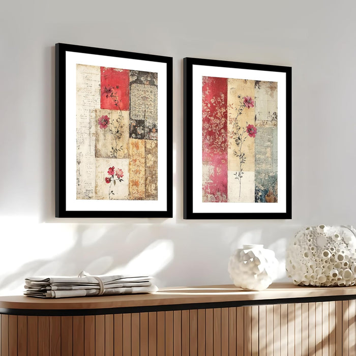 Modern Art Flowers Texture Soft Vintage Wall Painting, Set of 2 (Beige, 13x18 Inch), Wall Paintings