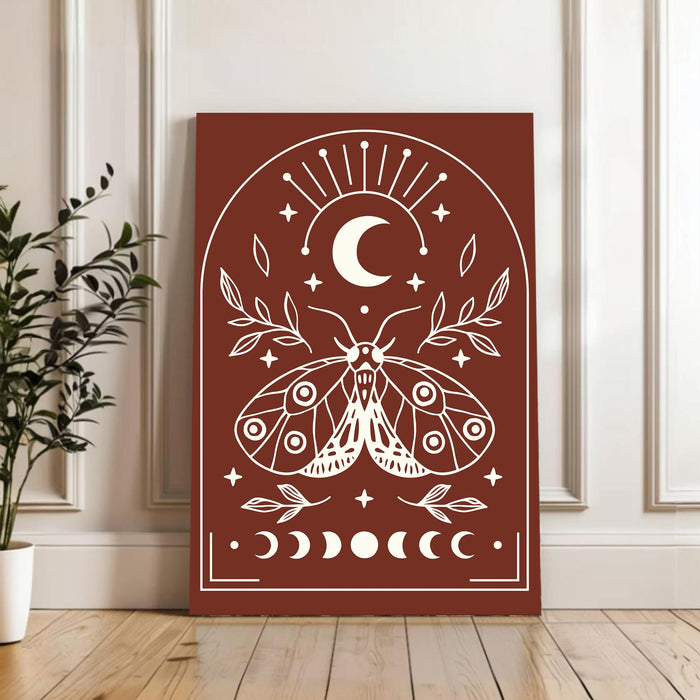 Abstract Moon butterfly Stretched Canvas Wall Art Modern Boho Illustration Painting for Home & Office Wall Decor, (16x22 Inch)