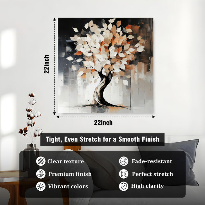 Abstract Tree of Life Stretched Canvas Wall Art Painting For Living Room, Minimalist Neutral Tones Wishing Tree Painting, Modern Botanical for Living Room, Bedroom & Office (56xx56 cm)