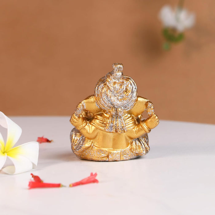 Ganesh Ji Idol for Car Dashboard Home Pooja Golden Ganesha Murti for Gift Mandir Altars Ganesh Ji Idols for Car Golden Sparkling Lord Ganesha Statue for Home Resin Idol Height - 8 cm