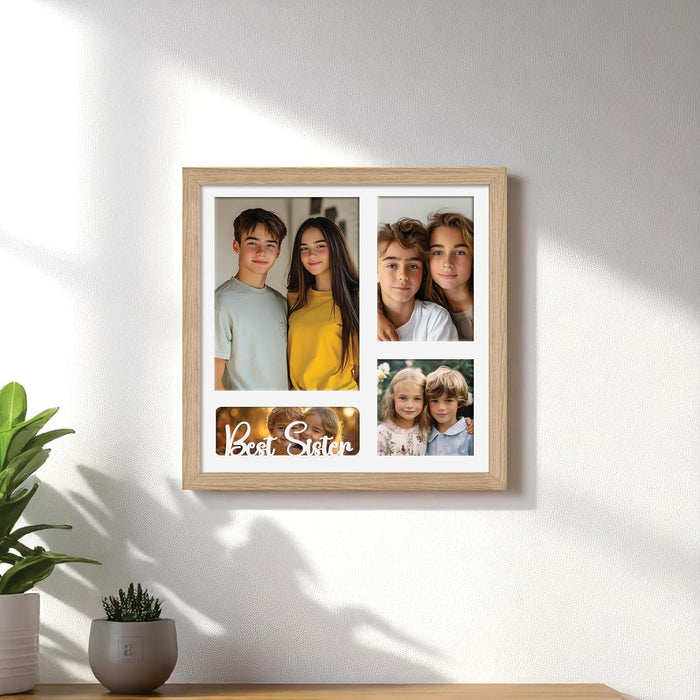 Photo Frame Collage 15x20, 10x15, 13x13 cm Photos Display 4 Oppenings Wall Mounting Home Décor Photo-Frame Suits (34x34 cm)