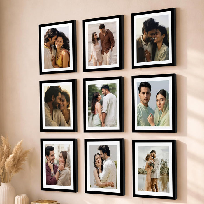 Wooden Cave Design Photo Frame Set of 9 | Black Picture Frames for Photos, Artwork & Certificates | Wall Décor for Living Room & Home (11x14 Inch)