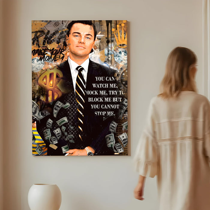 Luxury Motivation Pop Art Businessman Stretched Canvas Painting Print | Success & Money Quote Wall Art | Modern Office & Home Wall Décor, 56x86 cm