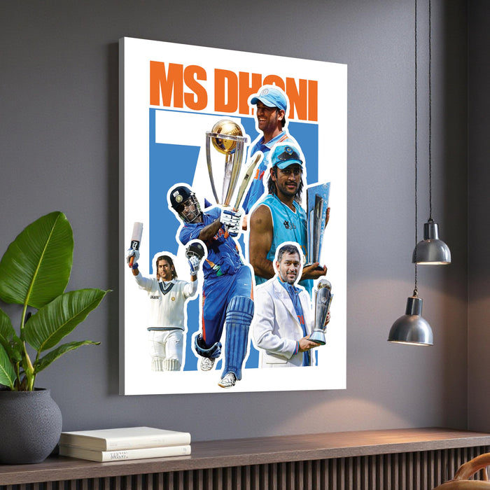 MS Dhoni Cricket Fan Poster Canvas Painting Wall Art Decor, The Legend Thala 7, Wall Decor Ideal Gift for IPL & Indian Cricket Team, Bedroom, Office & Home Decoration 16 x 22 Inch