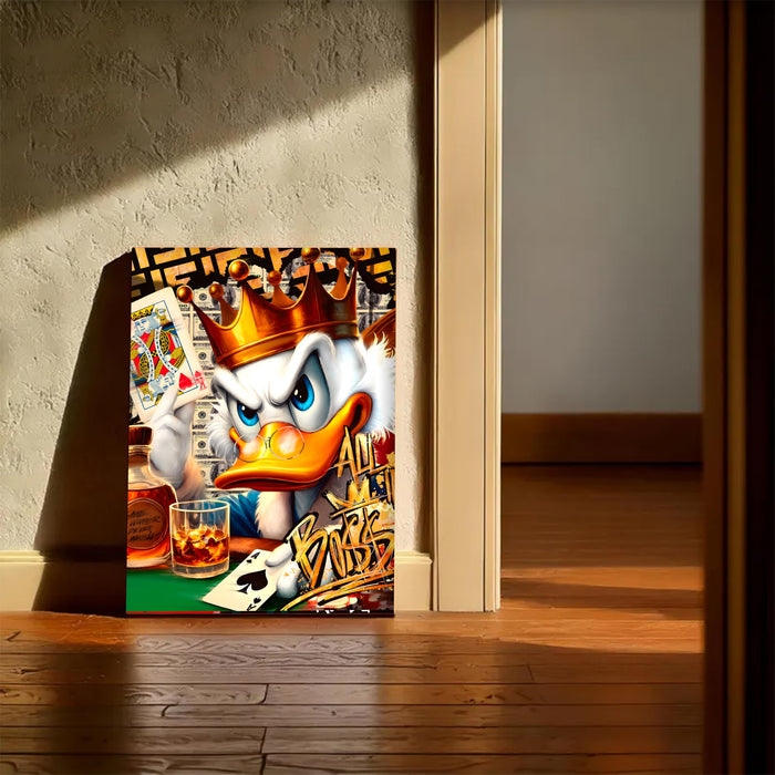 Luxury Pop Art Duck King Wall Painting | Casino Royal Graffiti Art Stretched Canvas Print | Modern Money, Poker & Crown Theme Wall Décor, 41x56 cm