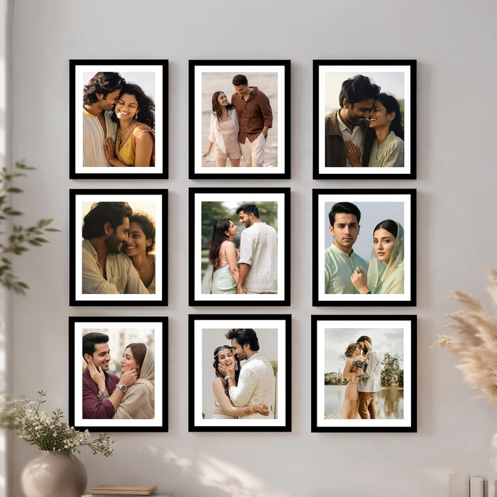 Wooden Cave Design Photo Frame Set of 9 | Black Picture Frames for Photos, Artwork & Certificates | Wall Décor for Living Room & Home (11x14 Inch)