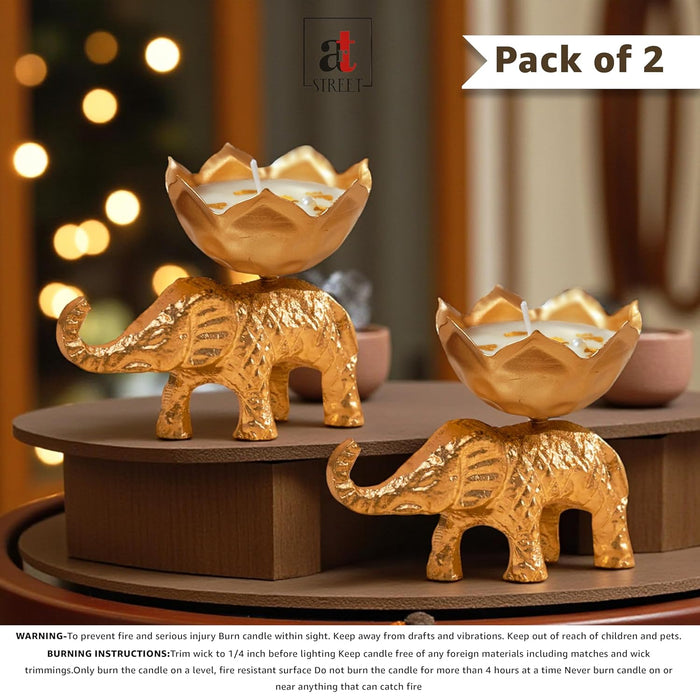 Mogra Scented Soy Wax Metal Elephant Votive Candle for Diwali Gifting | Premium Collection Candle (Mogra)