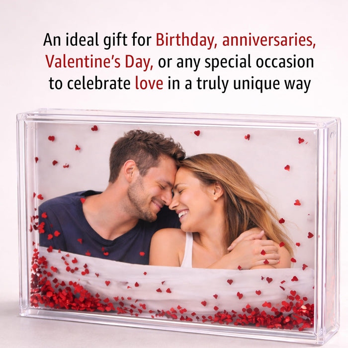 Art Street Customized Red Heart Glitter Liquid Photo Frame, Desktop Table Frame with Floating Glitter, Acrylic Water Frames for Valentine's Day Gift, Anniversary, Couple Photo Display, 4.2x6 Inch