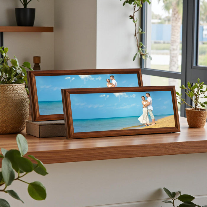 Art Street Horizontal Photo Frame Set of 2 for Tabletop Display, Brown Panoramic Wooden 4x12 Inch Picture Frames with Stand, Designer Picture Frame for Home Decor, Gift Photo Frames Set 12x32 cm