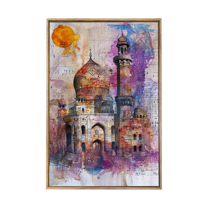 Large Canvas Painting Panel Framed Wall Art Print Traditional Taj Mahal Framed Luxury Paintings for Home Décor (Purple, 23x35 Inch)