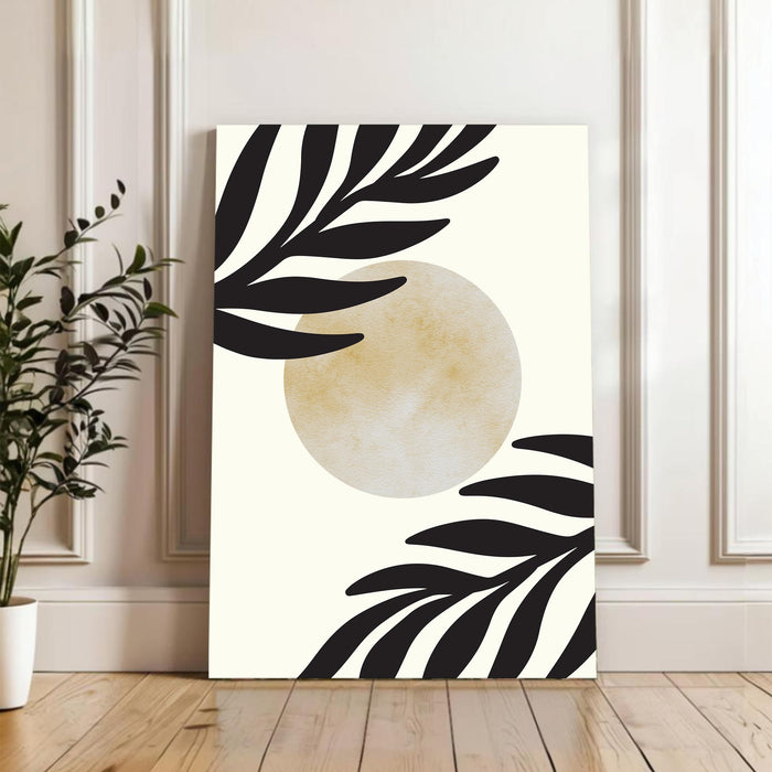 Abstract Sun Leaves Stretched Canvas Wall Art Modern Boho Illustration Painting for Home & Office Wall Decor, (16x22 Inch)