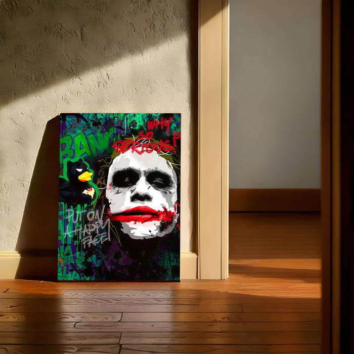 Dark Smile Graffiti Pop Art Stretched Canvas Painting Print | Street Art Wall Décor | Bold Modern Artwork for Living Room, Office & Studio, 41x56 cm
