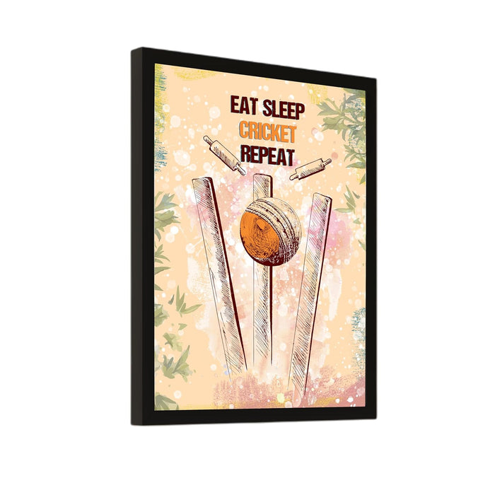 Art Street Cricket Ball Hitting Wickets Bowled Out Framed Wall Hanging Poster For Home Decor, Living Room, Office And Hotel Decoration, (12.7x17.5 Inch)