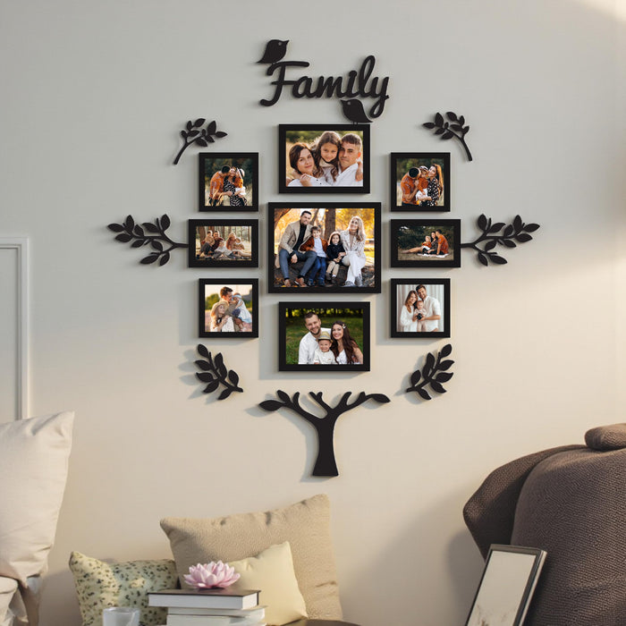 Family Tree Wall Photo Frame Set Pack of 9 with 10 MDF Cutouts for Home Decoration Wall Photo Frame Collage for Living Room Bedroom