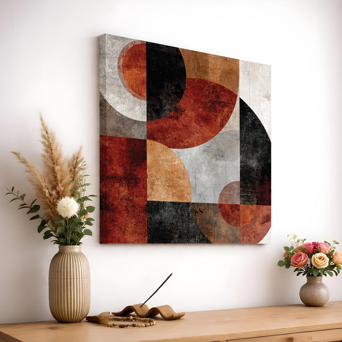 Geometric Abstract Stretched Canvas Painting For Living Room | Modern Rustic Wall Art Large Canvas Painting For Livingroom Home Decor, Bedroom, Hallway's, Office, Hotel - 86x86 cm
