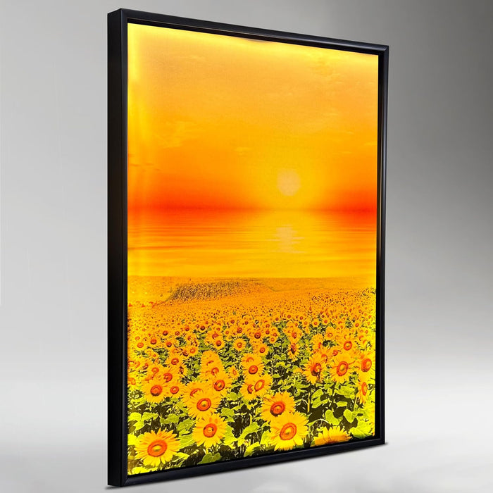 Framed Canvas Art Print with LED Light Canvas Wall Art, Sun and Field of Sunflower Painting with LED Decorative Wall Decor 43x58 cm