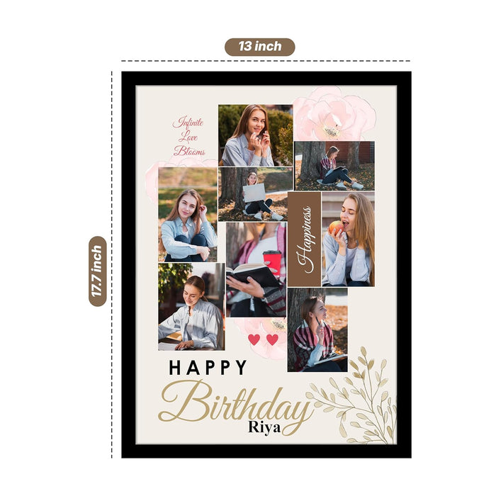 Personalized Happy Birthday Wall Photo Print Collage with 8 Photo Upload Customized Birthday Photo Frame (Frame Size 13x18 inch)