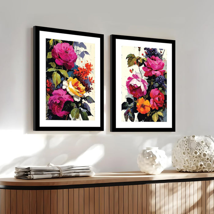 Modern Art Vibrant Flower Pop Art, Set of 2 (Pink, 13x18 Inch), Wall Paintings