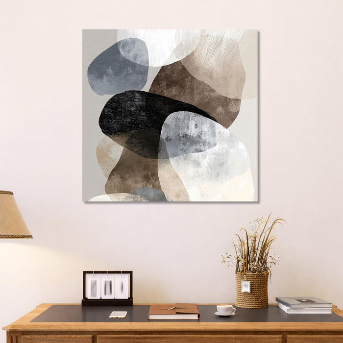 Modern Abstract Stretched Canvas Wall Art Painting For Living Room, Minimalist Geometric White & Dark Brown Textured Painting for Living Room, Office & Home Decor (56xx56 cm)