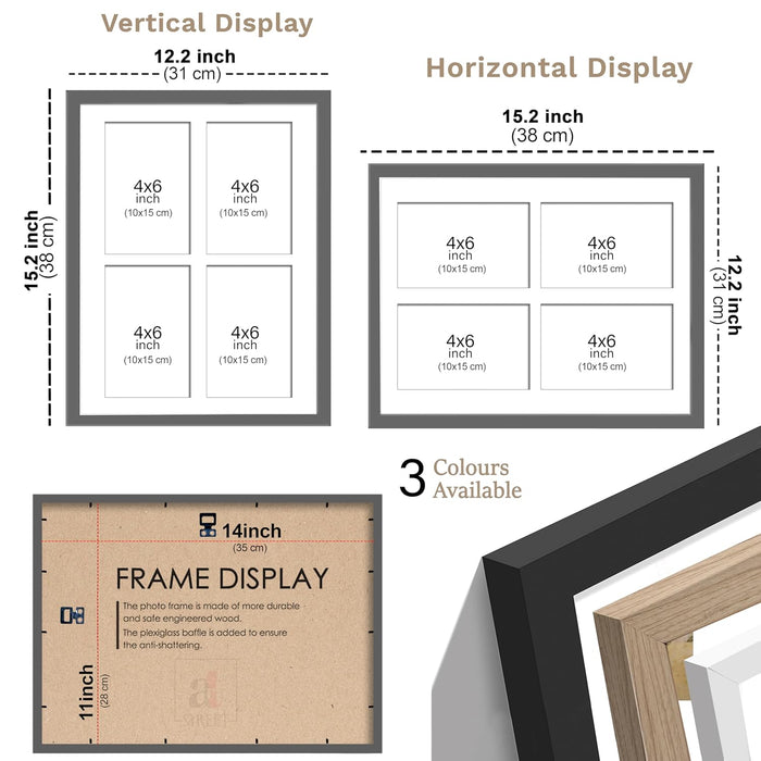 Photo Frame Collage 10x15 cm Photos Display 4 Openings Wall Mounting Photo-Frame (31x39 cm)