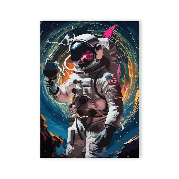 Art Street Stretched Canvas Painting Space Astronaut Wine Glass Starry Night Graffiti WallArt for Home Decor, Living Room, Office.