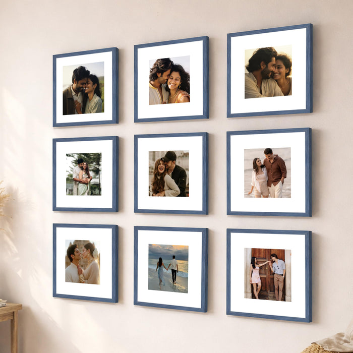 Art Street Premium Photo Frame for living room, Classic Aesthetic Design Photo Frames for Photograph, Art Work, Kids Room Set of 9 (8x8 Inch, Blue)