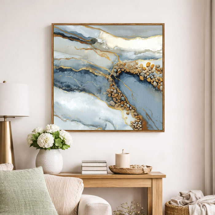 Abstract Geode Framed Painting For Living Room | Luxury Crystal Stone Large Canvas Painting With Frame Wall Art For Bedroom, Hallway's, Office, Hotel, Size 58x58 cm