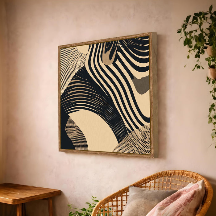 Boho Abstract Framed Painting For Living Room | Organic Geometric Large Canvas Painting With Frame Wall Art For Bedroom, Hallway's, Office, Hotel, Size 58x58 cm