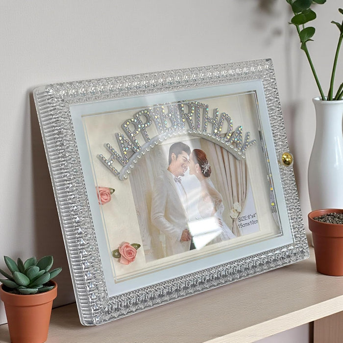 Art Street Happy Birthday Led Couple Photo Frame with Rectangle Mat, Table Top LED Photo Frame, Size: 4x6 Inch