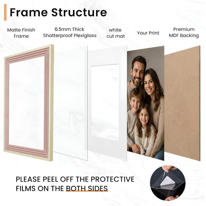 Art Street Pink Gallery Wall Photo Frame Set with Hexagon Mirror | Modern Collage Timeline Wall Decor for Living Room, Bedroom & Family Memories | Multi Size Frame Set