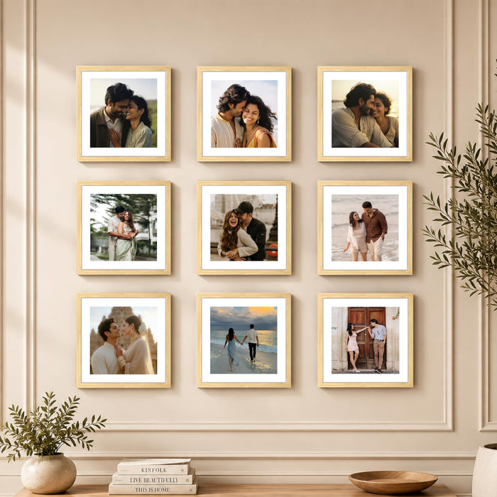 Art Street Premium Photo Frame for living room, Classic Aesthetic Design Photo Frames for Photograph, Art Work, Kids Room Set of 9 (12x12 Inch, Beige)