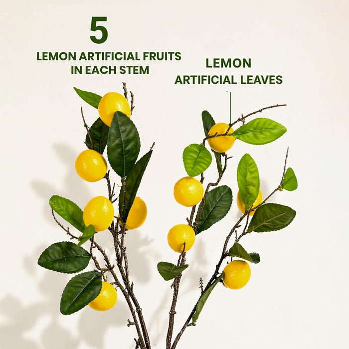 Art Street Artificial Lemon Plant Stick with Yellow Fruits – Realistic Faux Lemon Branch for Home Décor,