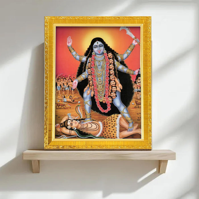 Divine Devi Navdurga and Maa Kali, Lakshmi and Saraswathi Religious Golden Photo Frame Stand able and Wall Hanging for Temple (13x18 cm)