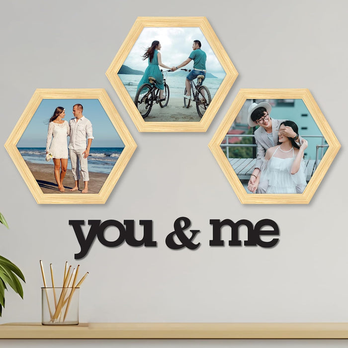 Hexagon Wall Photo/Picture Frame Set of 3, and 'You & me' Word (Size 10x9.2 Inch)